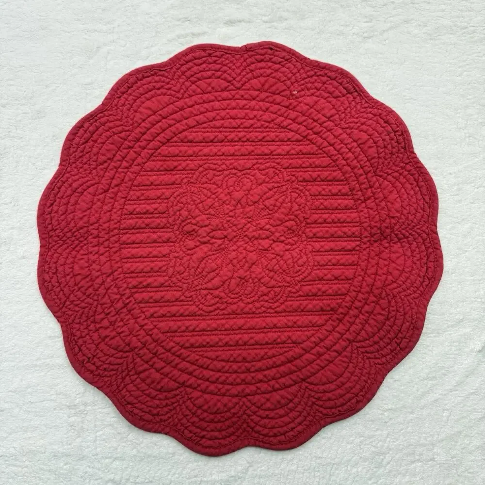 Vintage Set of 3 Round Quilted Red Placemats 14 inch Dining Table Decor